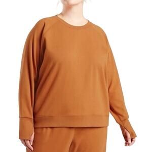 ATHLETA Triumph Crewneck Sweatshirt Thumbholes Cattail Brown Burnt Orange Sz 3X